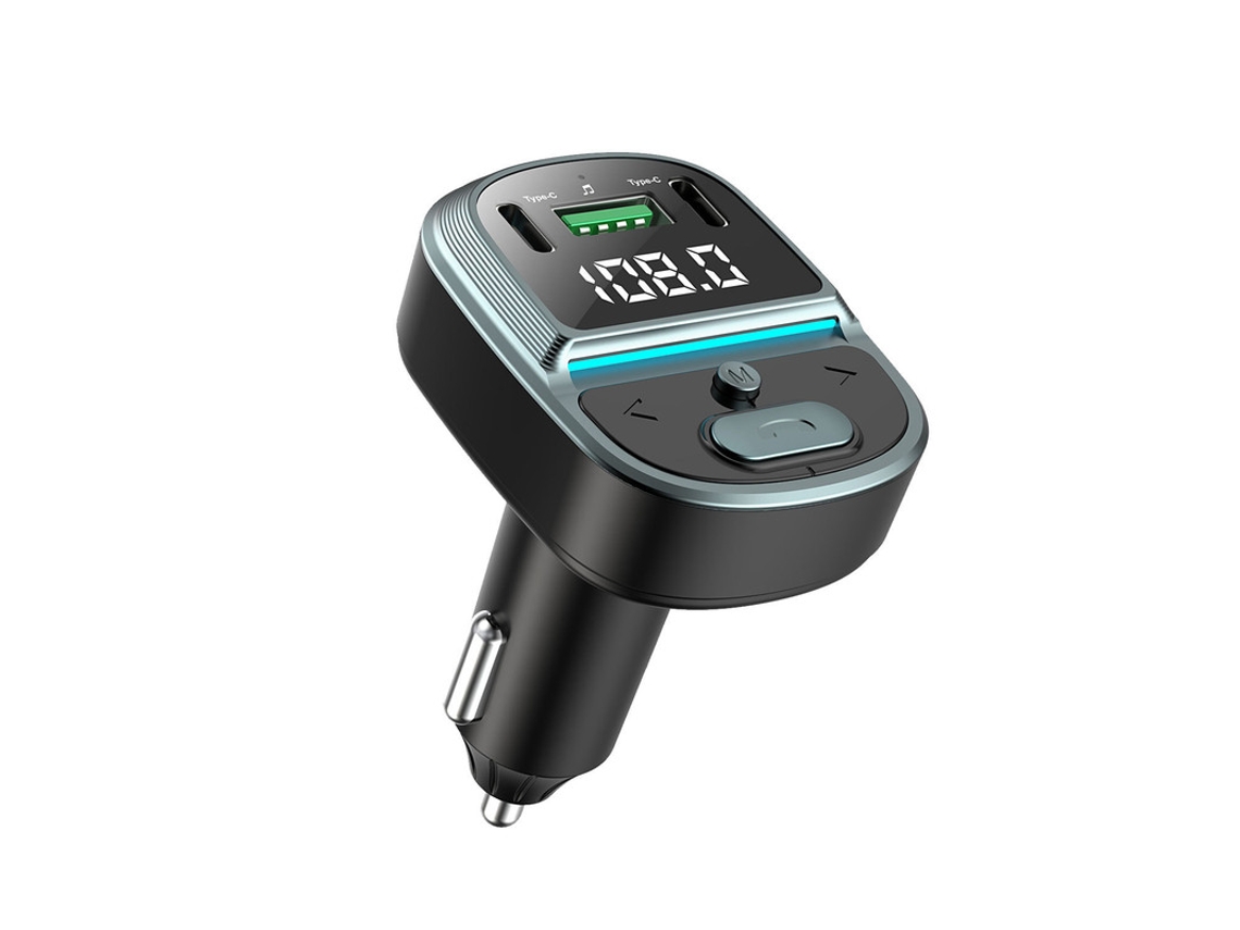 Transmisor de FM YIZHOOD GZ07 Bluetooth 5.4 Inalámbrico Bluetooth MP3 Reproductor de MP3 Llamada manos libres Dual USB PD Cargador rápido Rueda de rodillos negro