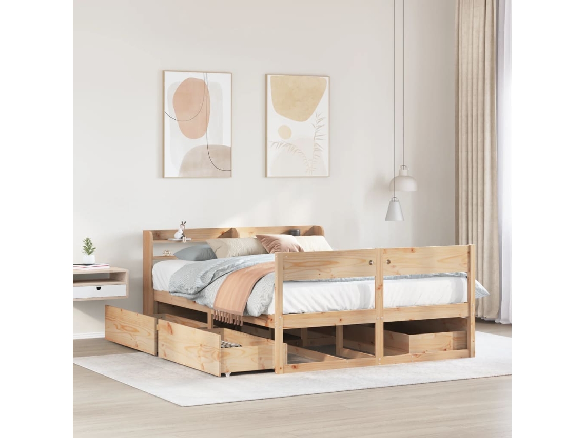 Estructura De Cama Sin Colchón Madera Maciza De Pino 160x200 Cm