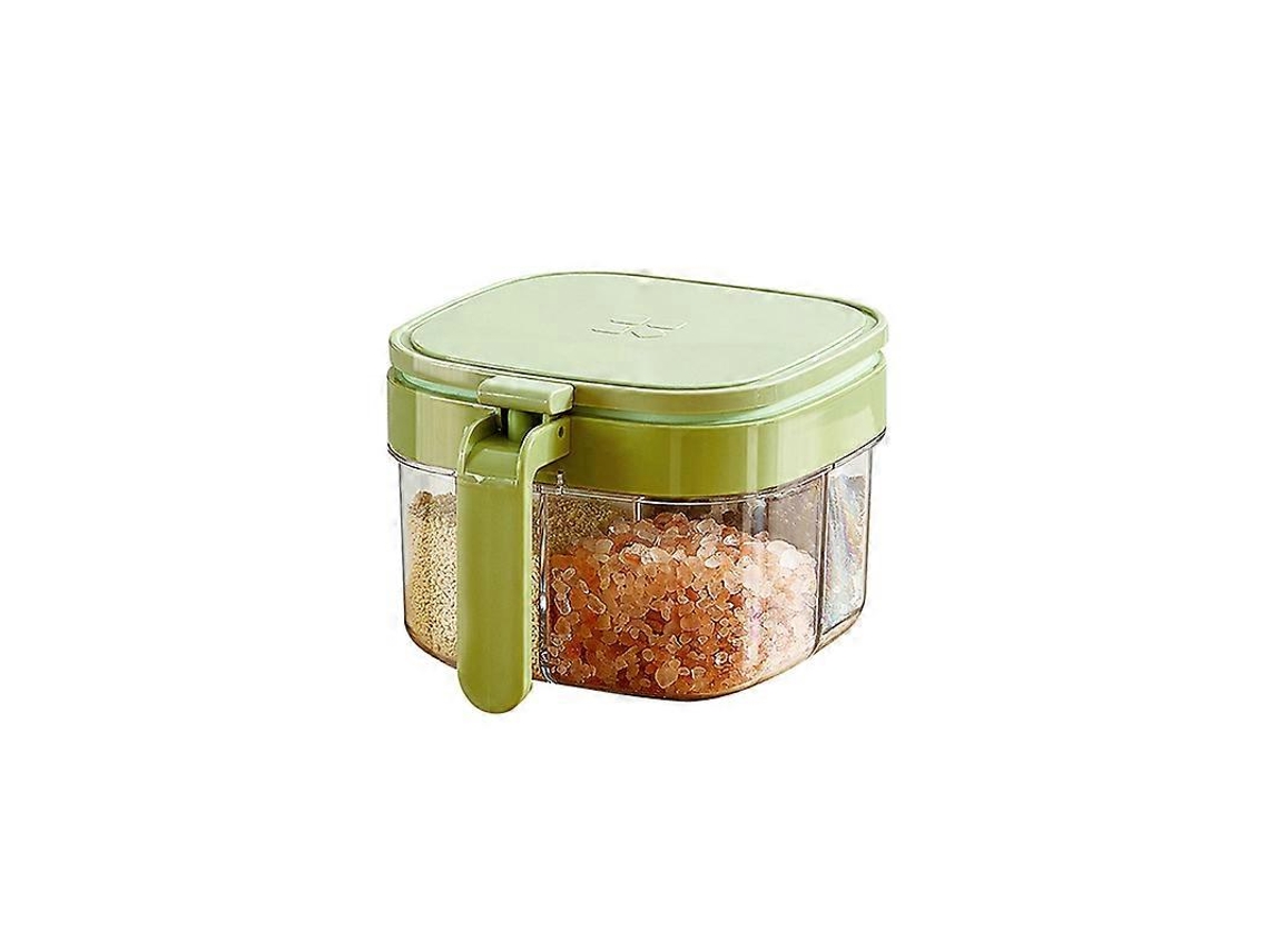 Juego de 4 botes para especias con tapa y cuchara, con asa, ideales para guardar condimentos como azúcar, sal y pimienta en la cocina.