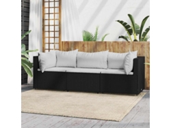 Conjunto de jardín de 3 piezas con cojines, mimbre sintético negro, DKD Home Decor