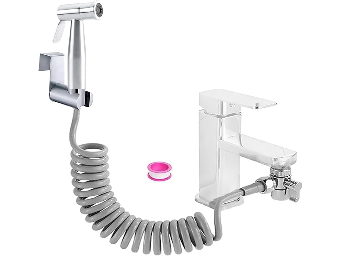 Cabezal De Ducha De Mano De Acero Inoxidable Plateado Con Dispensador, Grifo Y Gancho Para La Higiene Del Baño, La Limpieza Y El Cambio De Pañales.