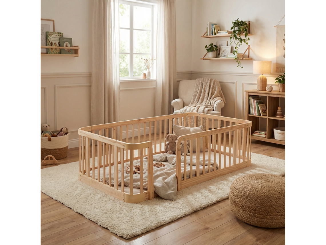 Parque Infantil Modular De Madera, 140x200 Cm, Barrotes De 7 Cm, Puerta Antideslizante.