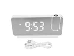 Reloj Despertador Proyección Con Fecha, Temperatura, Pantalla Led Hd De 180°, Ángulo Amplio, Blanco, Para Hogar