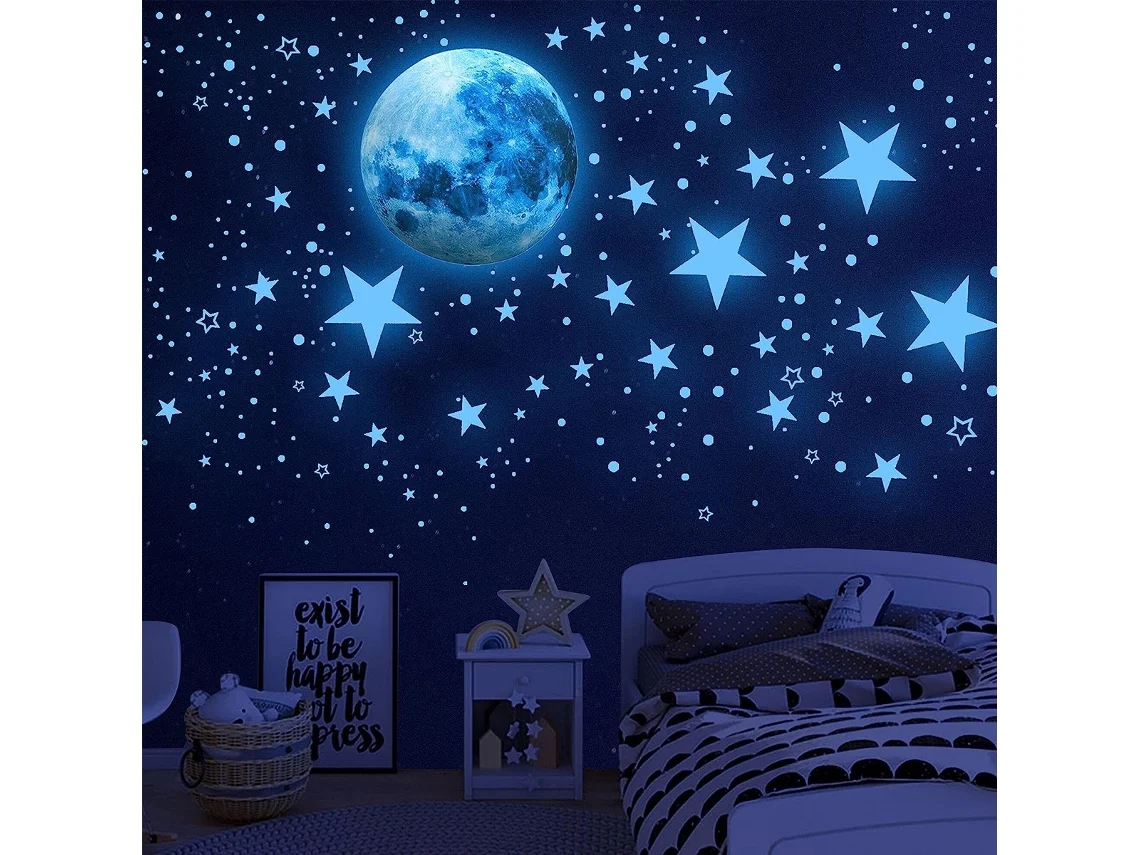 Estrellas fluorescentes para techo, 440 unidades. Adhesivos de pared para habitación infantil.