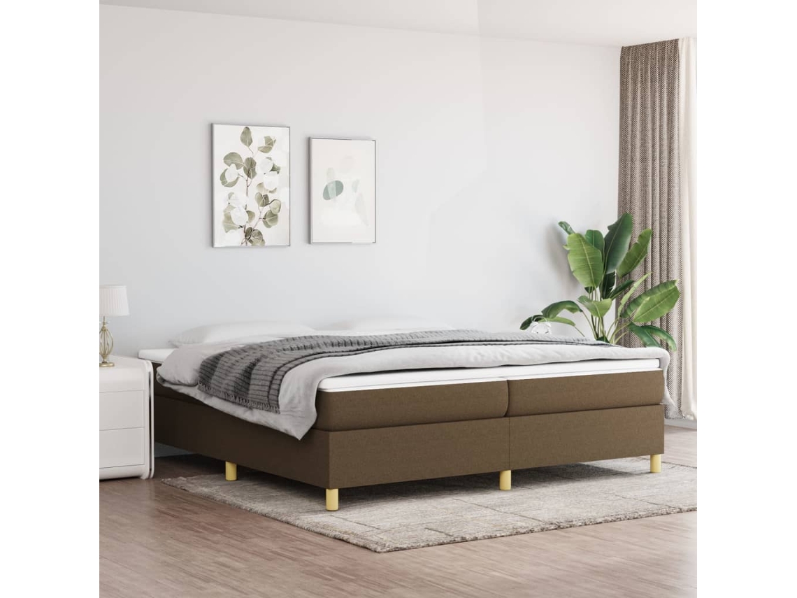 Cama Sin Colchón Tela Marrón Oscuro 200x200 Cm