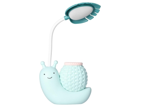 Lámpara de escritorio LED con portalápices, lámpara de escritorio de caracol de animales de dibujos animados, recargable por USB, cuello de cisne (...