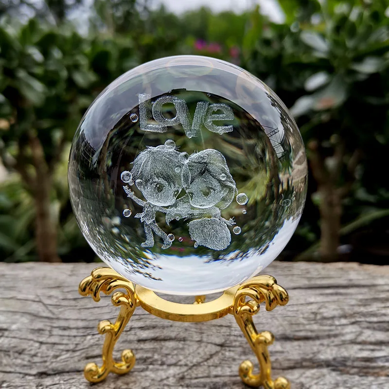 (estilo 4 60 Mm) Bola De Cristal De 60 Mm, Esfera De Vidrio Tallada En 3d, Pisapapeles Con Base.