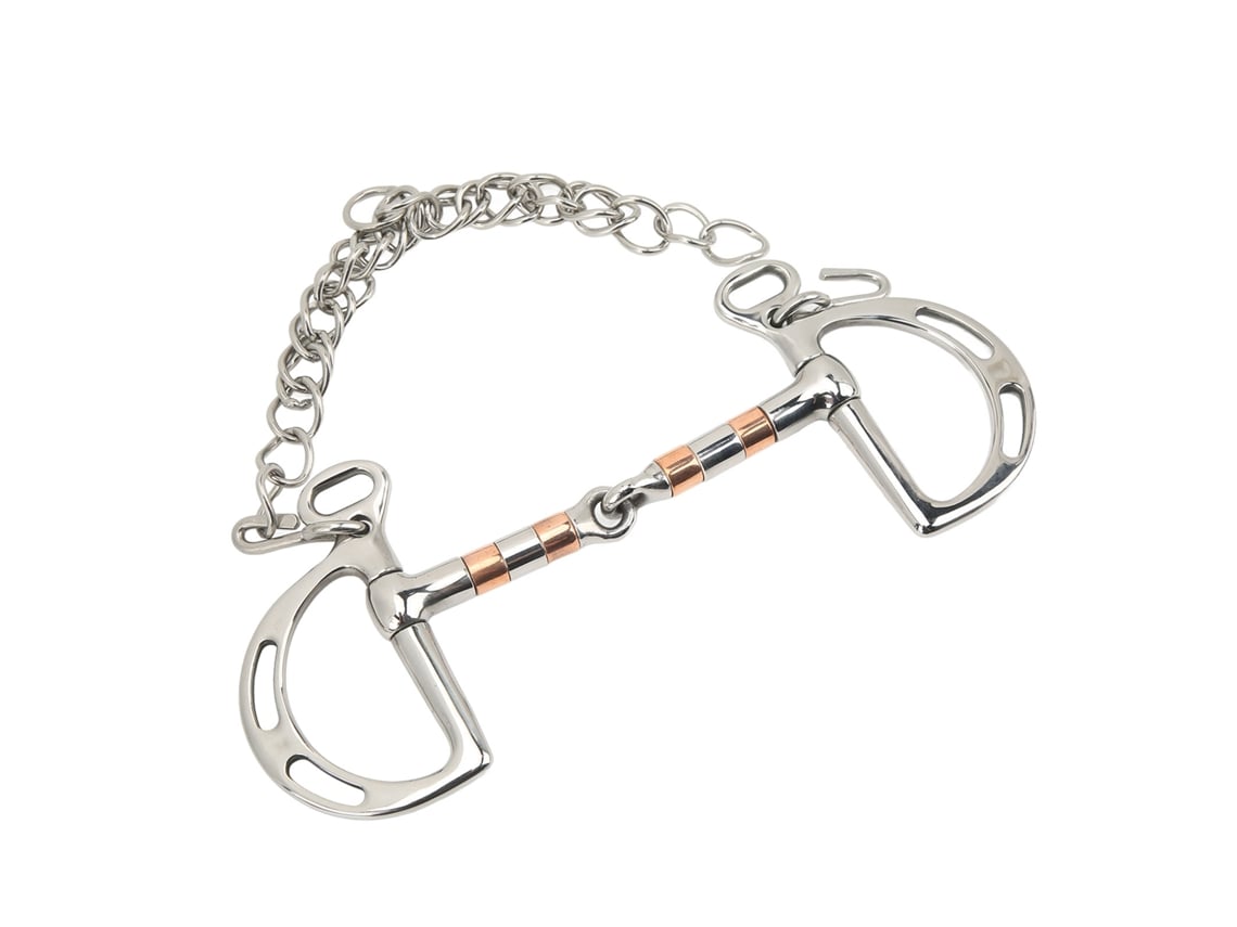 Bocado De Filete Para Caballo Con Anilla En D De Acero Inoxidable Y Cobre Para Boca De 125 Mm Con Cadena