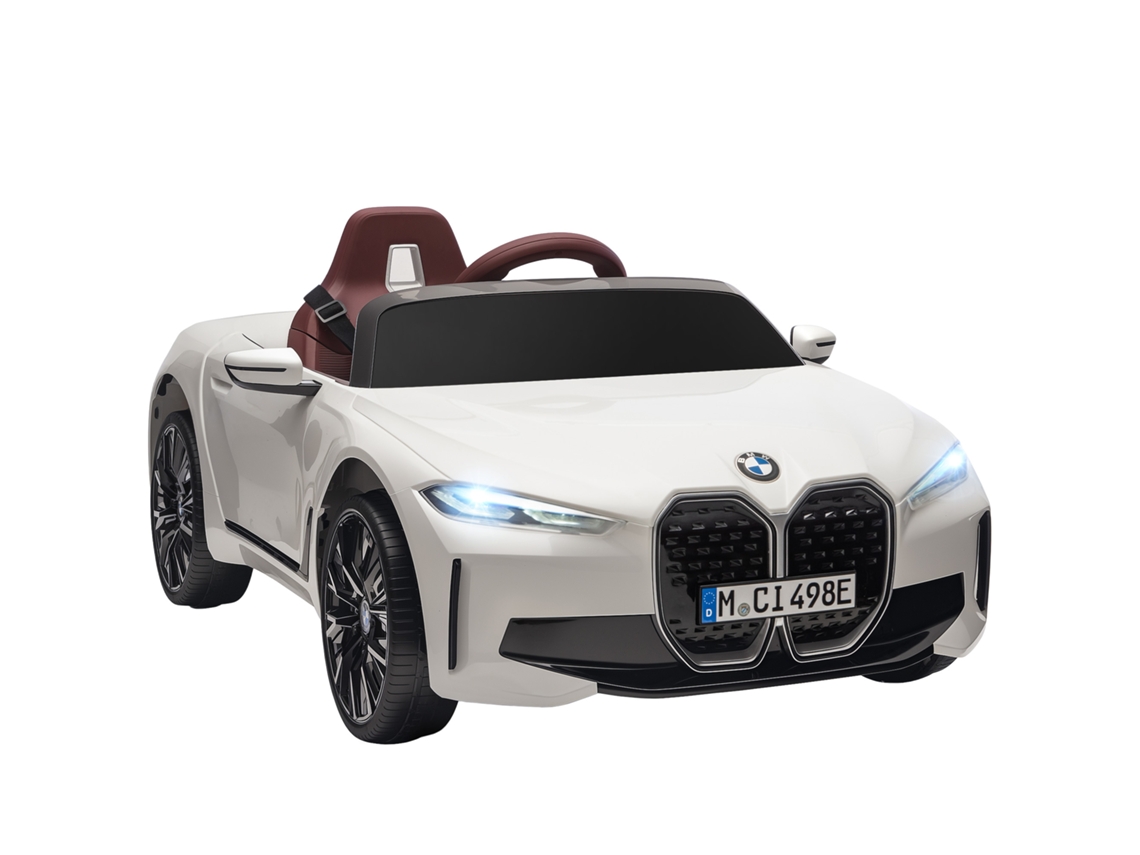 Coche Eléctrico Infantil Bmw I4 De 12 V Con Mando A Distancia Y Cinturón De Seguridad, Blanco, 115x67x45