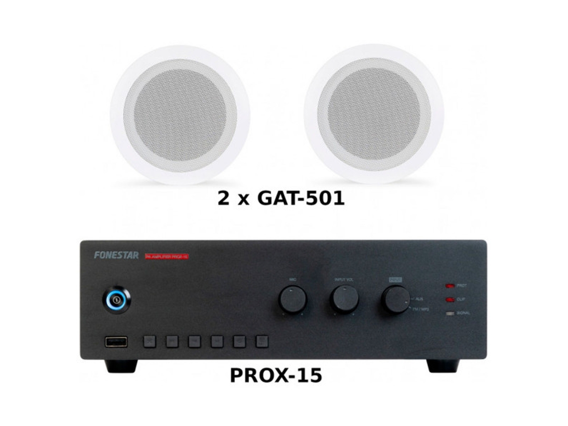 Fonestar Pack Ahorro 50 - Amplificador Prox-15 + Pareja Altavoces De Techo Gat-501