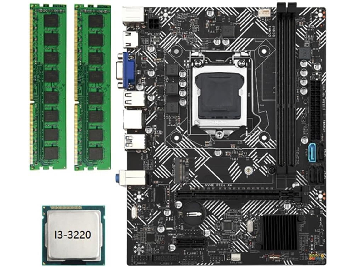 Placa Base De Escritorio B75m + Cpu I3 3220 + 2 X 8 Gb De Ram Ddr3 1600 Mhz, Lga 1155, Usb 3.0, Sata