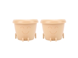 Maceta pequeña con patas rectas y suculentas con drenaje, bonita y divertida maceta de plástico para plantas de interior, cactus beige.