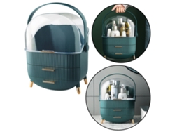 Organizador de cosméticos con tapa transparente y dos cajones - Verde