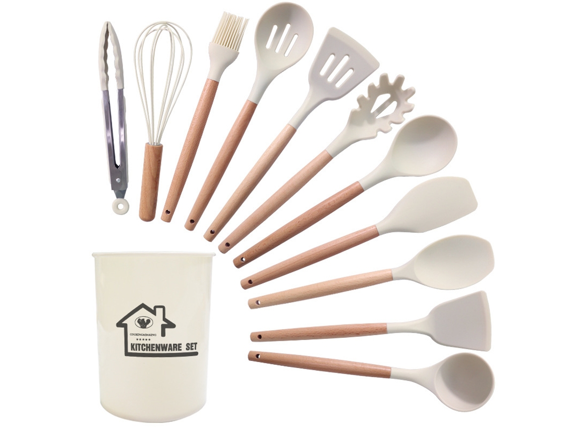 Conjunto De Utensílios De Cozinha De Silicone Antiaderente Com 12 Peças Branco GERTIZ