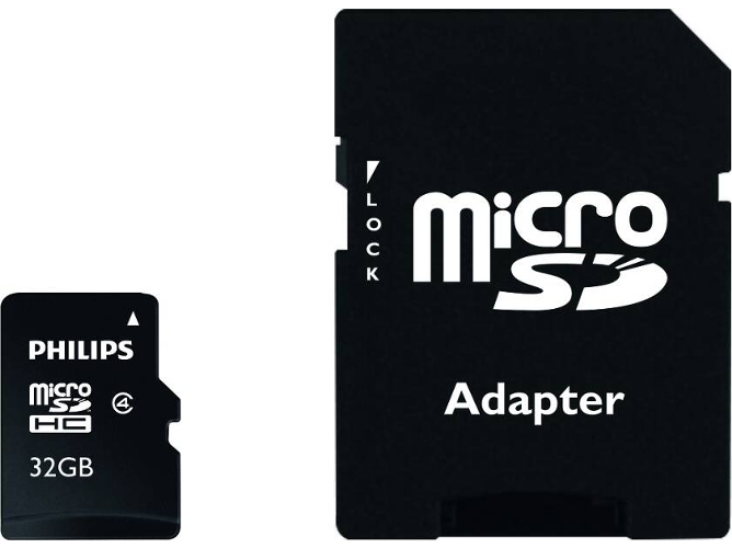 Tarjeta de Memoria MicroSDHC PHILIPS 32GB + Adaptador SD