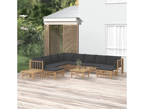 Conjunto 12 de muebles de jardín VIDAXL bambú con cojines gris oscuro
