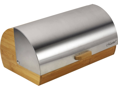 Panera de Mesa para Guardar Pan, Acero Inoxidable Madera Plata