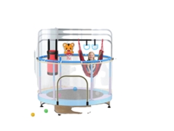 Cama elástica infantil, barra ajustable, red de seguridad, azul.