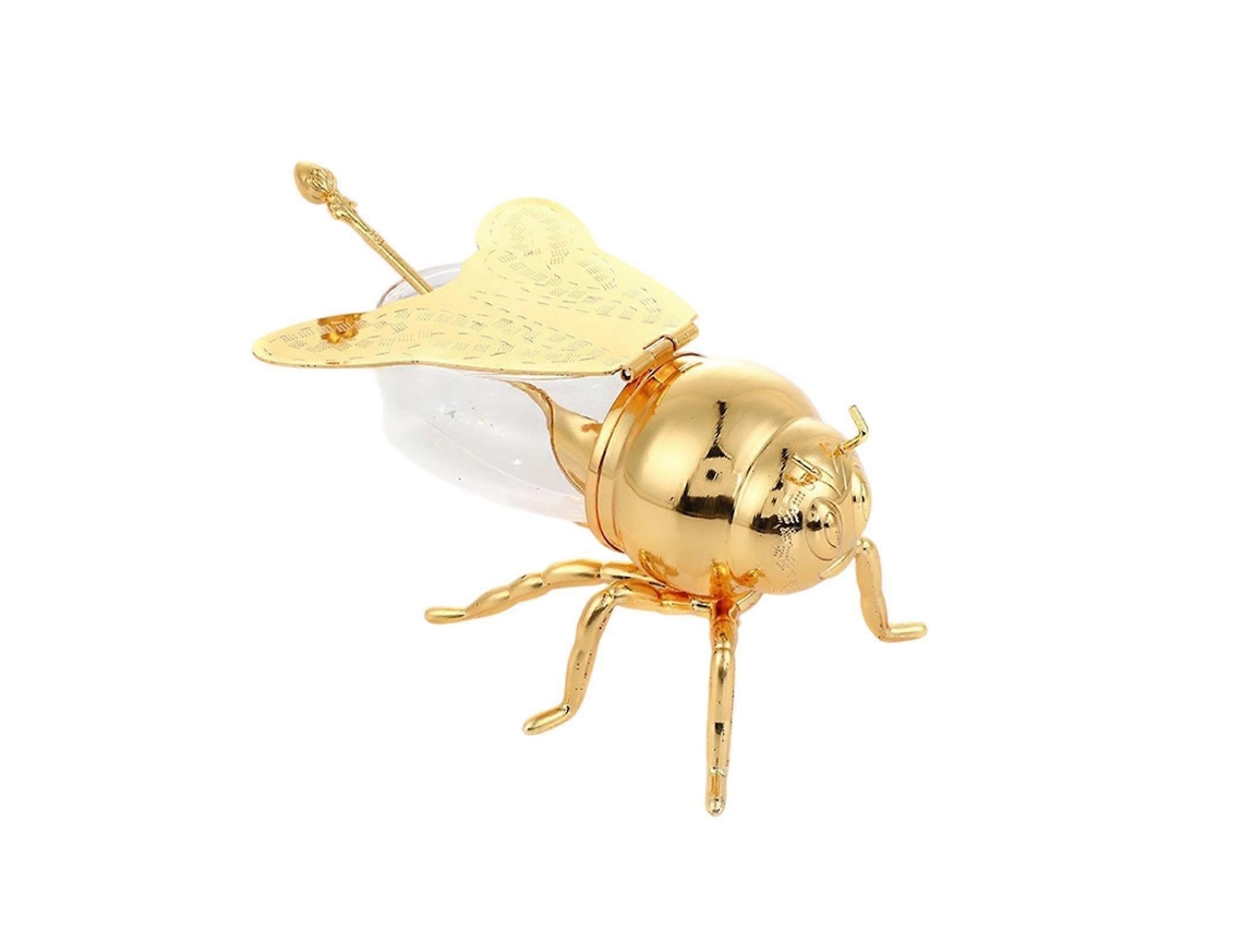 Tarro de miel con forma de abeja, cuchara y azucarero, fabricado en aleación de metal con tapa, para usar en la cocina y en fiestas.