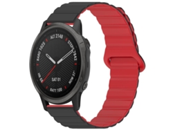 Bracelete Para Garmin Fenix 8 / 7x / 6x / 5x (20mm) - Silicone Magnético Brilhante Preto E Vermelho