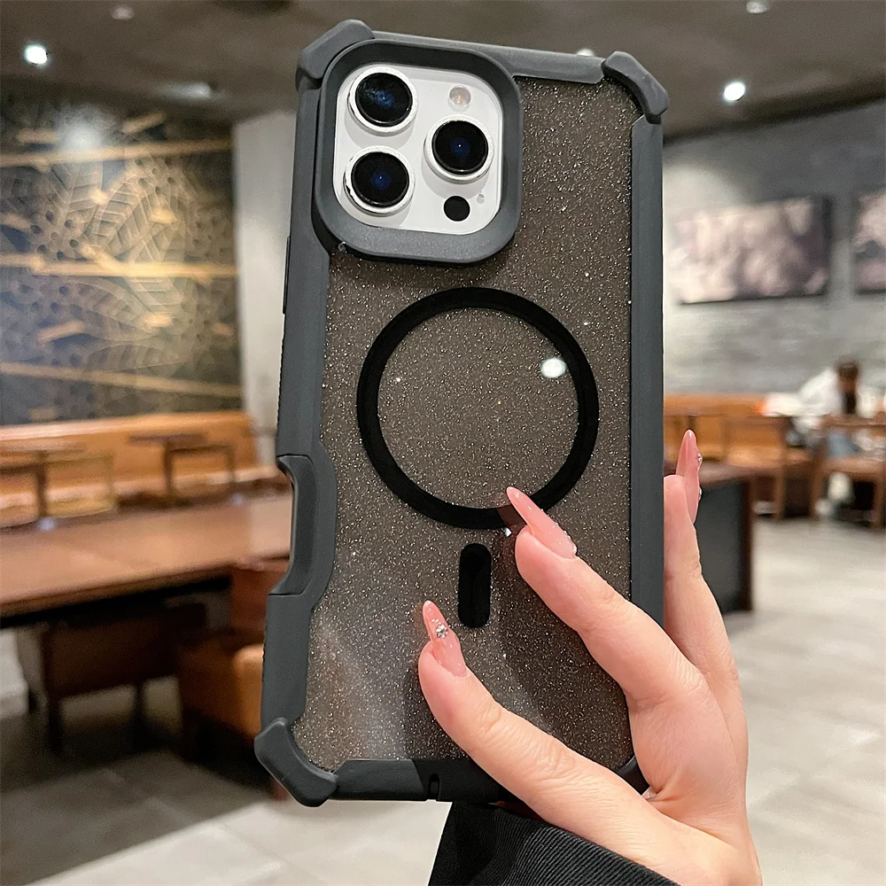 (iphone 13 Pro Max, Negro) Funda Magnética Magsafe Con Purpurina Para Iphone, Protección Contra Caídas.