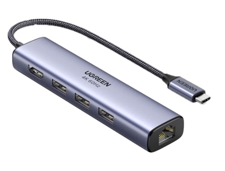 Adaptador UGREEN 20934 Cm475 5In1 Tipo-C a HDMI 3Usb3.0 4K 1000Mbps para Huawei Mate40/P50 S20