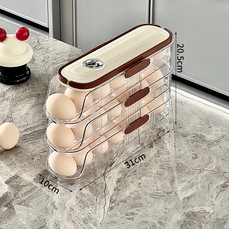 Rejilla Para Huevos De Tres Niveles Para Refrigerador Con Carrito Deslizante Y Organizador Automático Con Ruedas