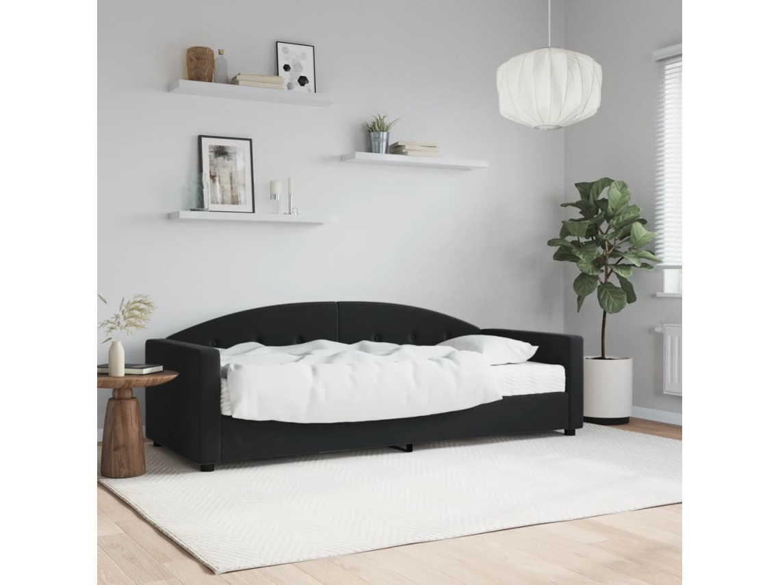 Sofá Cama Con Colchón Terciopelo Negro 80x200 Cm