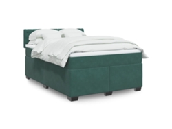 Cama Box Spring Con Colchón Terciopelo Verde Oscuro 140x200 Cm