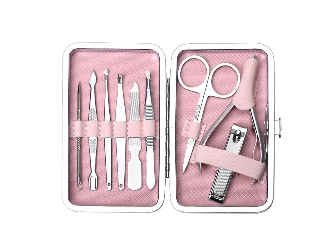 Set Profesional De Manicura Y Pedicura Linjou, 9 Piezas, Herramientas De Acero Inoxidable (rosa)