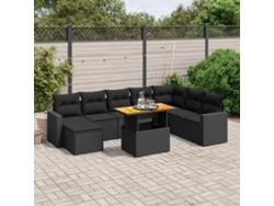 Conjunto de sofá de jardín de 9 piezas con cojines, ratán negro, Dkd Home Decor