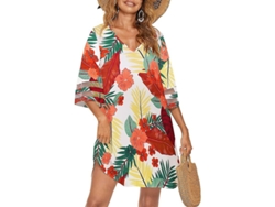 2026-vestido De Playa Casual Suelto Para Mujer Con Escote V Y Mangas 3/4 Para Verano Bikini