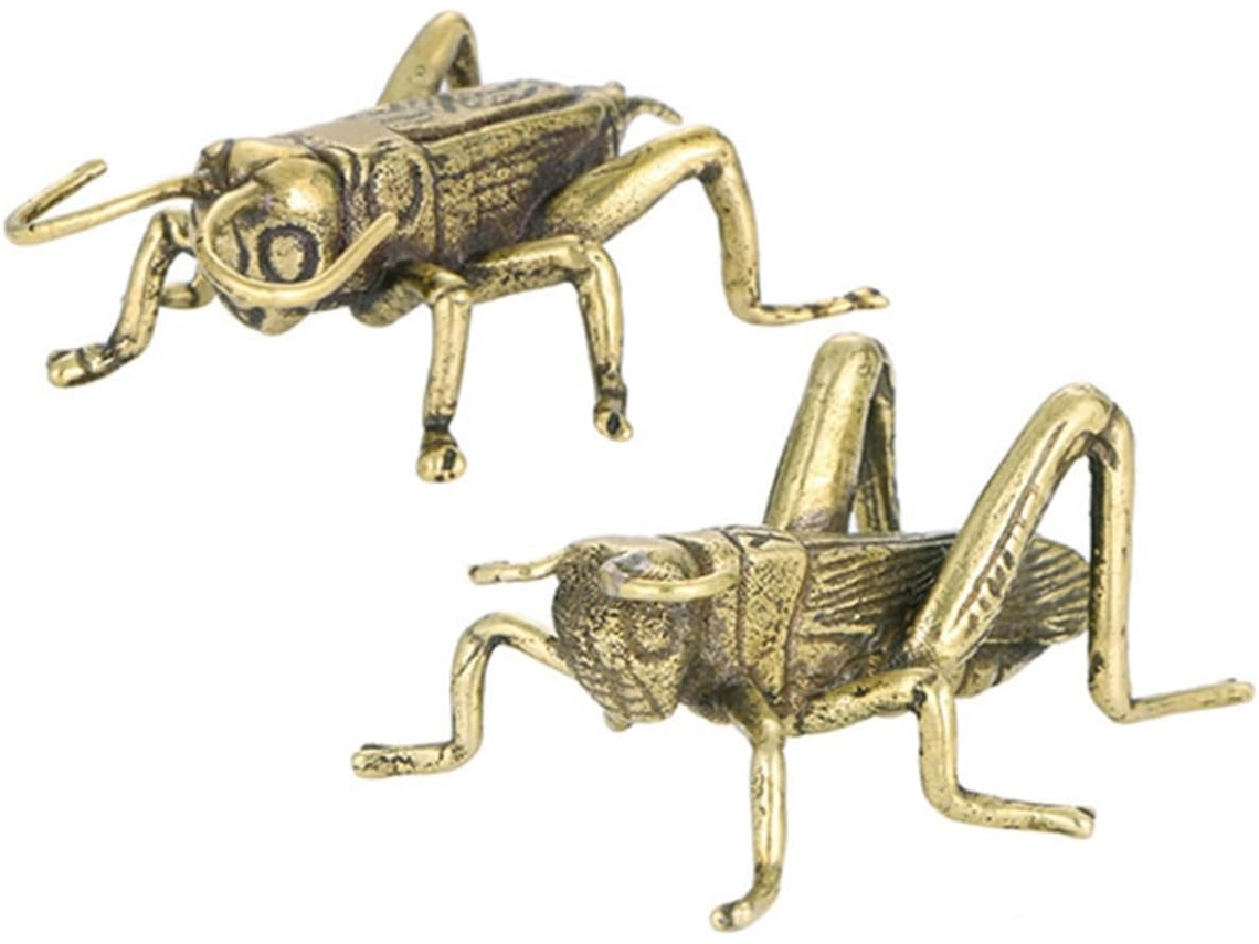 Juego De 2 Figuras Retro De Grillos De Latón Hechas A Mano, Decoración En Miniatura Para Oficina Y Hogar.