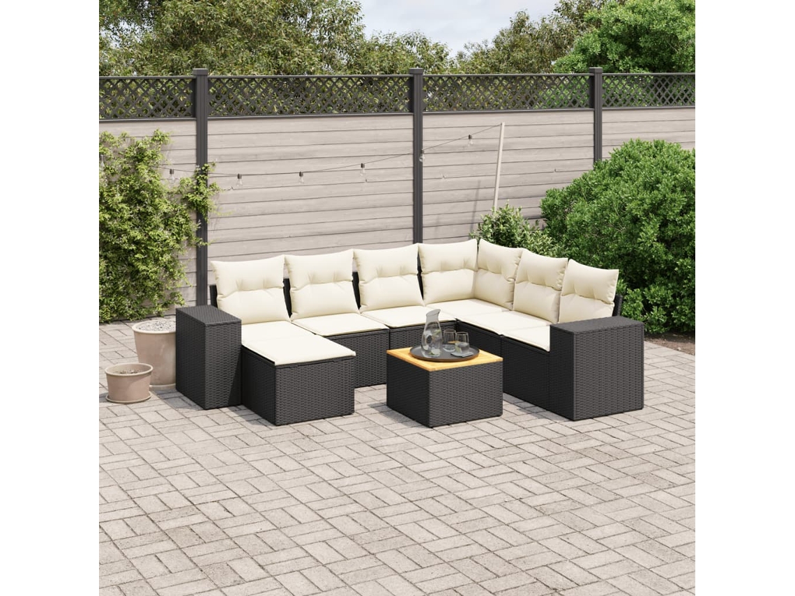 Conjunto de sofá de jardín de 8 piezas con cojines en mimbre sintético negro de DKD Home Decor