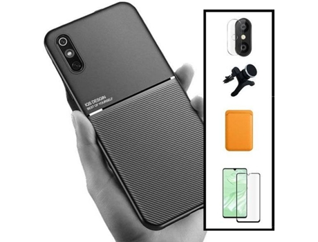 Kit Funda Magnetic Lux, Magnetic Wallet Naranja, 5D Full Cover, Protector de Cámara Trasera y Soporte Magnético de Coche Reforzado Xiaomi Redmi 9A ...