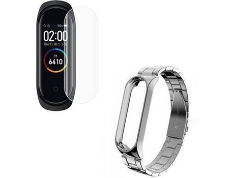 Kit Correa Acero Stainless Lux + Herramienta + Protector Pantalla Gel Full Cover PHONECARE Xiaomi Mi Band 6, Mi Smart Band 6 Gris