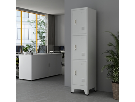Casillero Metálico Joroinen con Portaetiquetas y 3 puertas con cerradura 180 x 38 x 45 cm Acero - Gris [en.casa]