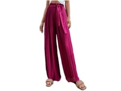 Calça Palazzo Feminina de Chiffon com Pernas Largas, Cordão e Pregas, Tamanho XL, Roxo e Vermelho (Modelo 2026)