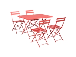 Juego de comedor de exterior Beliani Fiori para 4 personas en acero rojo (110 x 70 x 72 cm)