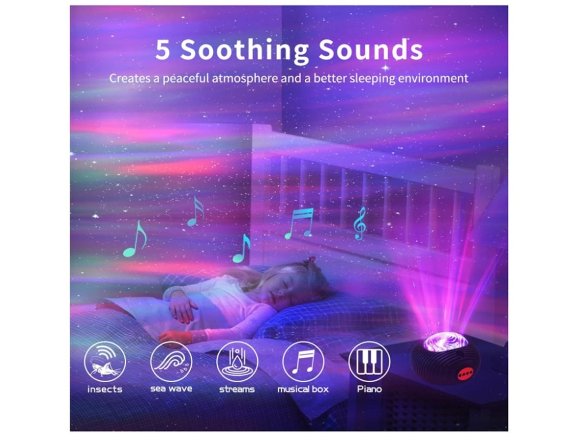 Proyector Galaxy Aurora Cielo Estrellado Yizhood 56 Efectos 5 Sonidos Blancos Negro
