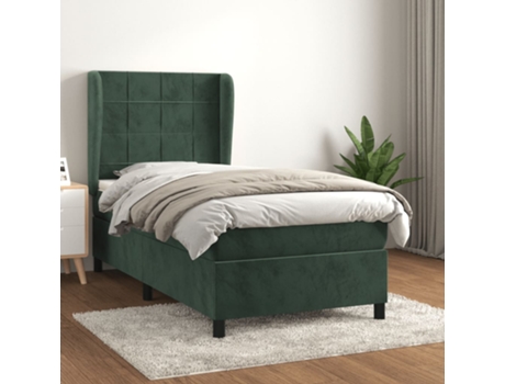 vidaXL Cama con somier y colchón 90x200 cm terciopelo verde oscuro