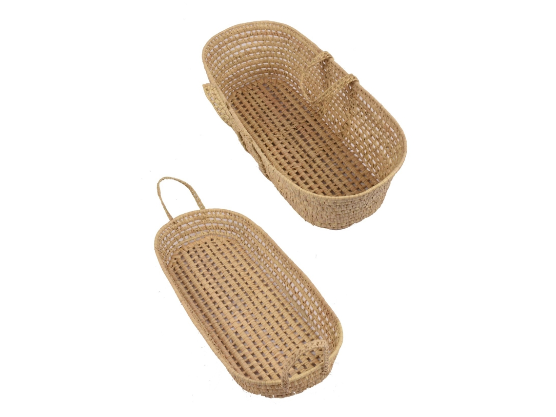 Cesta De Mimbre Almacenaje Multiusos  – Cesto Cambiador Con Asa - Capazo De Mimbre Moisés 37x80x12 Cm
