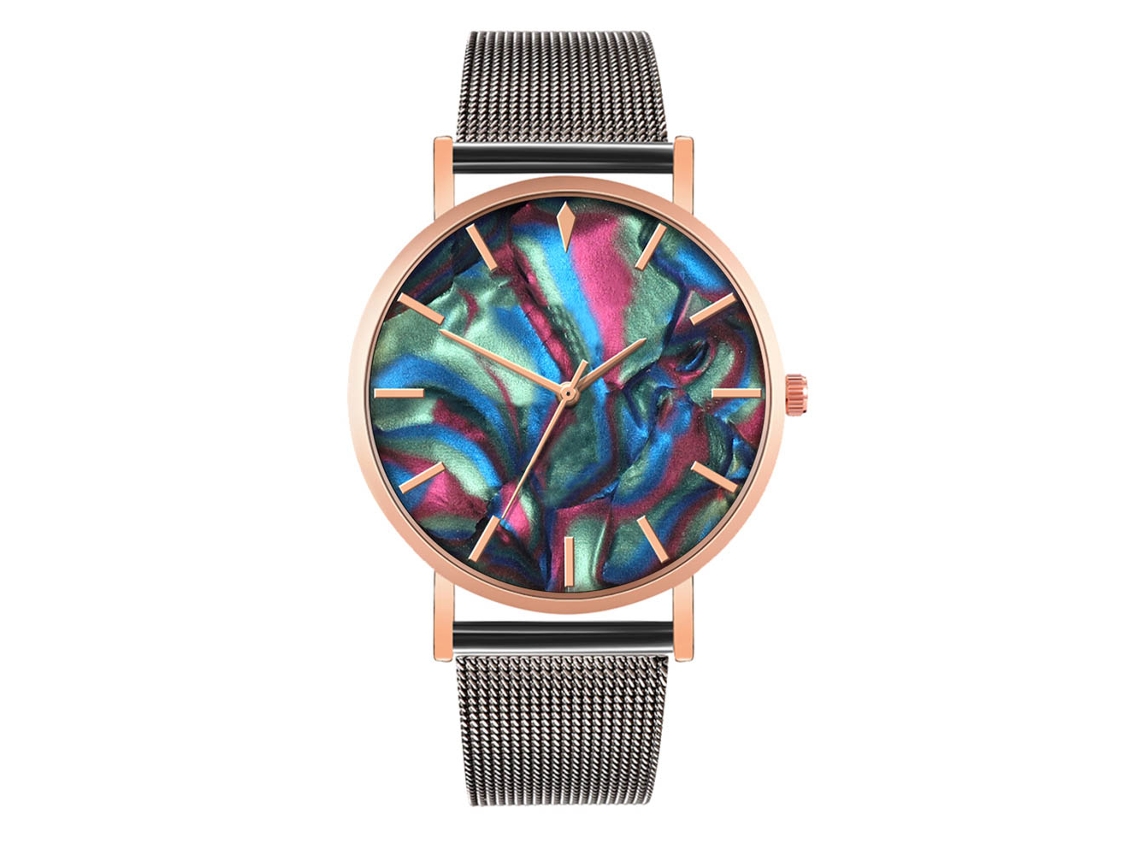 Reloj De Cuarzo De Pareja Con Correa De Malla Moda Pulsera Negro Oro Rosa