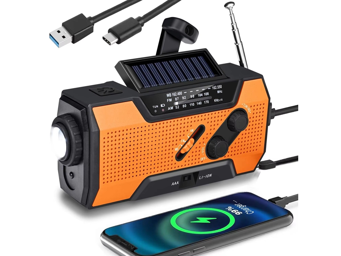 Radio Solar Y De Manivela Portátil Y Multifuncional Para Emergencias Al Aire Libre — Naranja