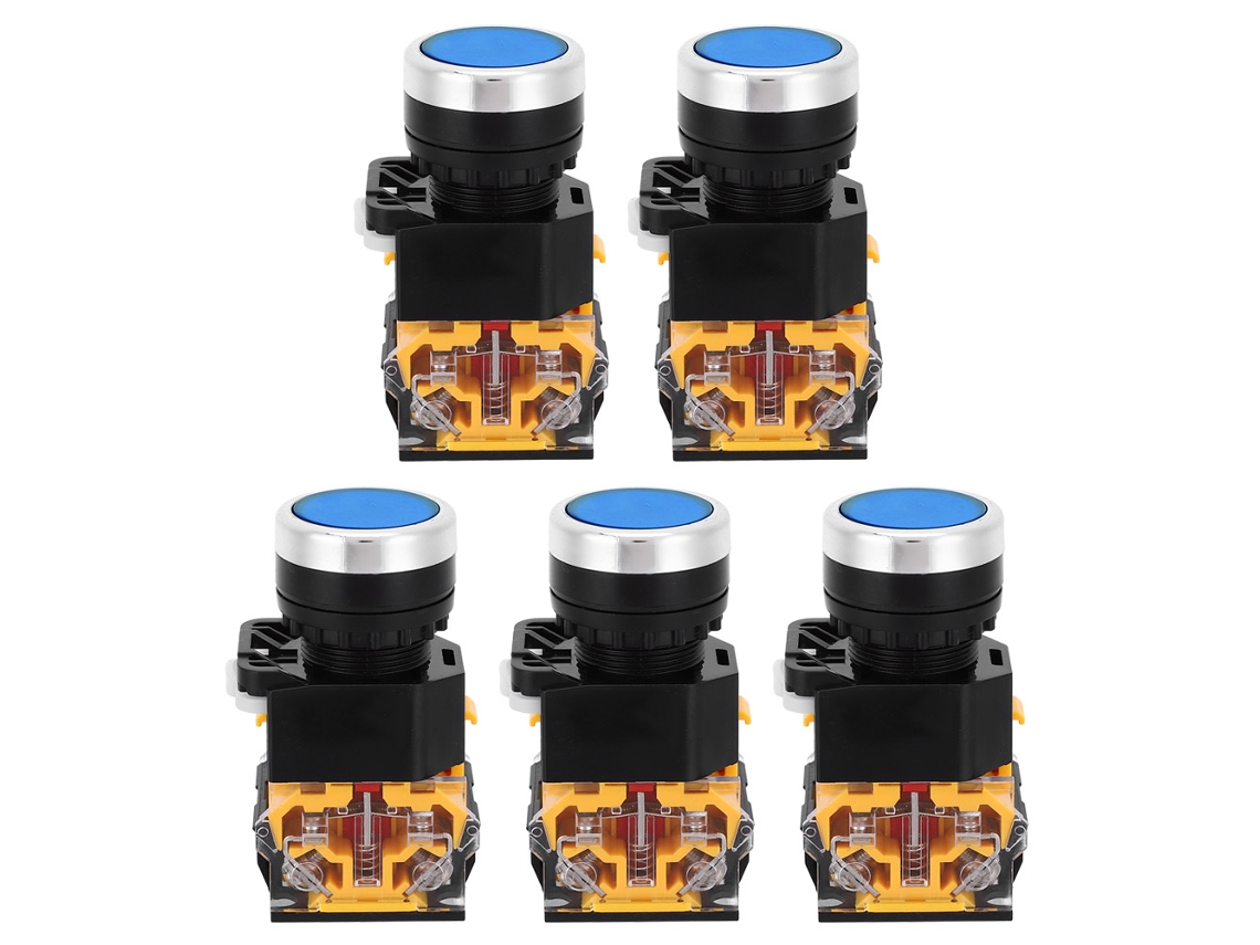 5 Interruptores Pulsadores De 22 Mm, 37 V-440 V, Autoblocantes, Sin Luz Azul.