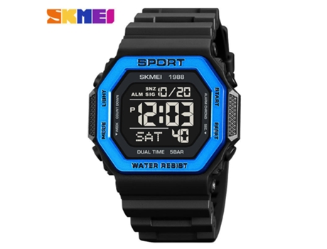 Reloj electrónico impermeable multifuncional con pantalla digital cuadrada para niños-azul LUUCOZK