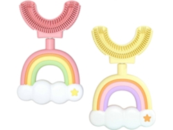 Paquete de 2 cepillos de dientes infantiles en forma de U con cabezal de silicona suave, cepillo para niños de 1 a 7 años (pin GOKOCO)