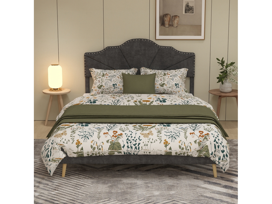 Cama Minimalista De 160x200 Cm Con Cabecero Suave Gris De Diseño Moderno.