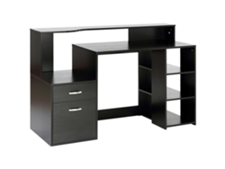 Escritorio Para Ordenador Con 2 Cajones Y Almacenamiento, 137x55x92 Cm, Estantes Abiertos Y Bandeja Para Impresora, Negro