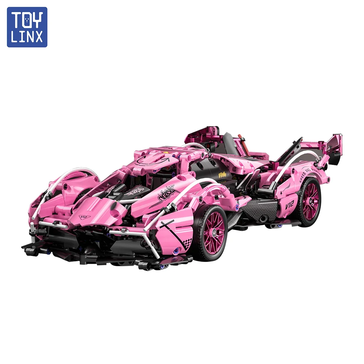 (981 Piezas) Juego De Bloques De Construcción Diy De 981 Piezas De Un Coche Deportivo Rosa, Arma Un Modelo De Coche De Carreras Con Bloques De Construcción
